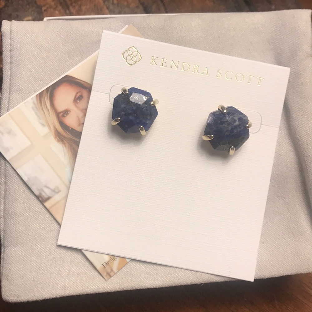 Kendra Scott Gold Stud Blue Lapis Ryan Earrings!! - Picture 4 of 7